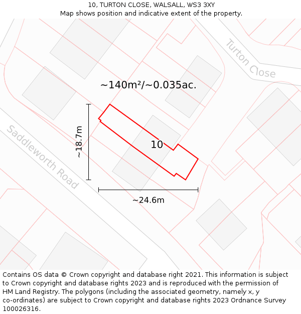 10, TURTON CLOSE, WALSALL, WS3 3XY: Plot and title map