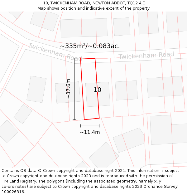 10, TWICKENHAM ROAD, NEWTON ABBOT, TQ12 4JE: Plot and title map
