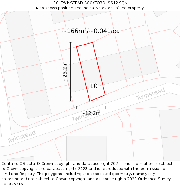 10, TWINSTEAD, WICKFORD, SS12 9QN: Plot and title map