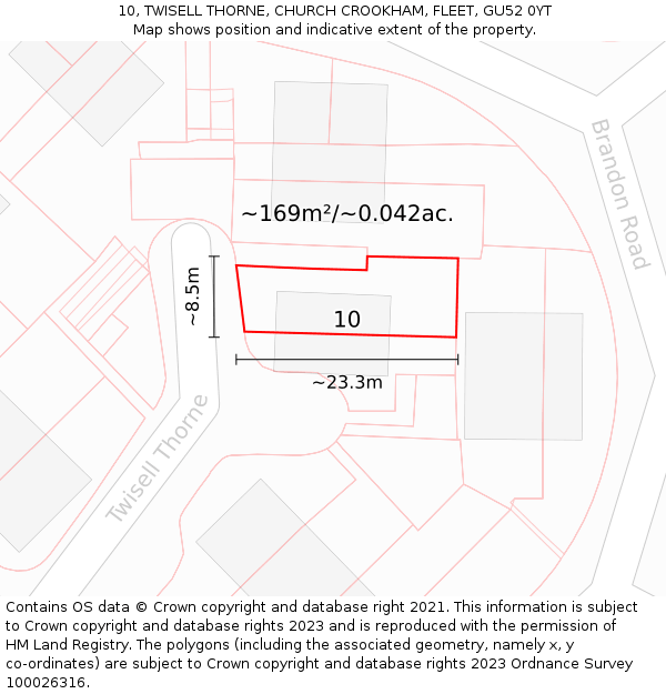 10, TWISELL THORNE, CHURCH CROOKHAM, FLEET, GU52 0YT: Plot and title map