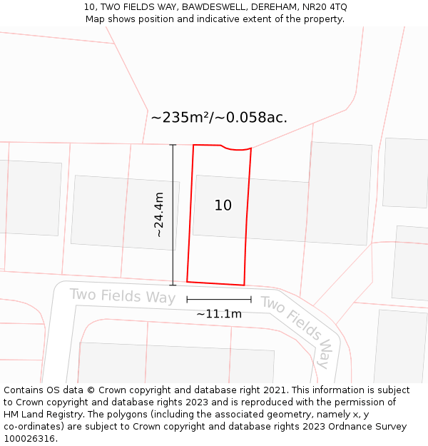 10, TWO FIELDS WAY, BAWDESWELL, DEREHAM, NR20 4TQ: Plot and title map