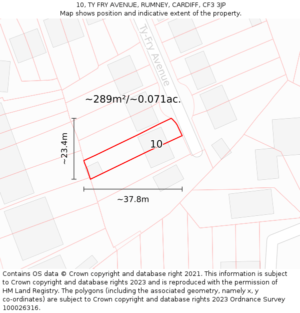 10, TY FRY AVENUE, RUMNEY, CARDIFF, CF3 3JP: Plot and title map