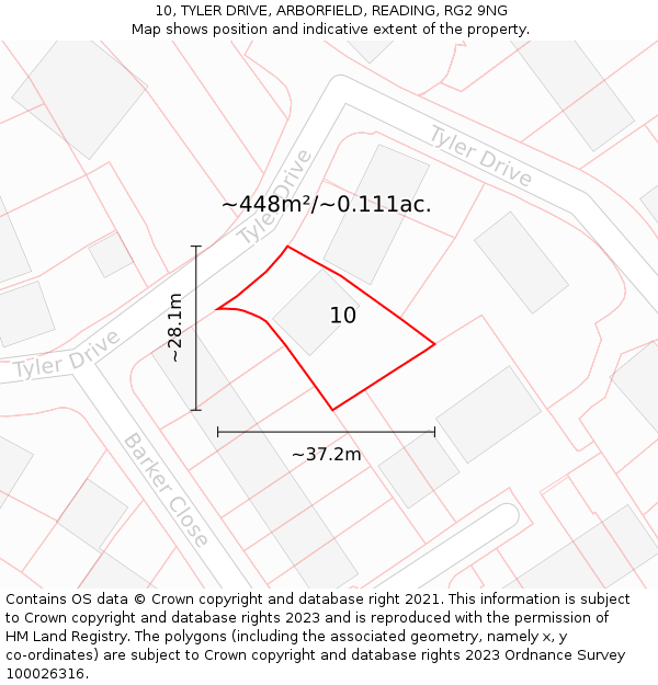 10, TYLER DRIVE, ARBORFIELD, READING, RG2 9NG: Plot and title map