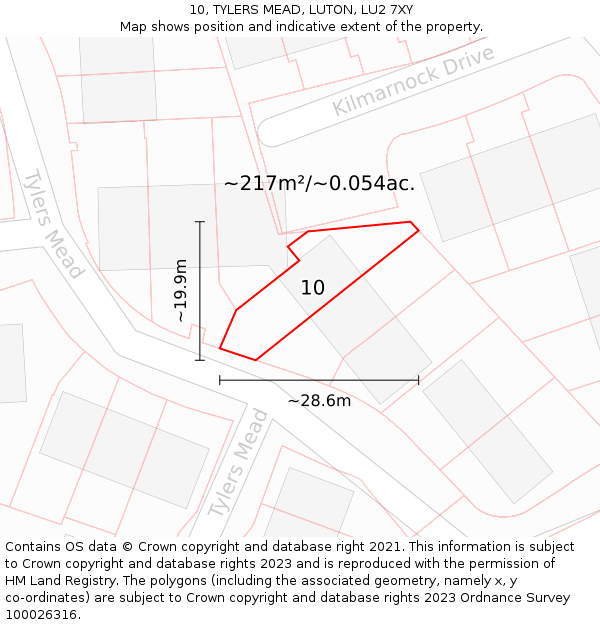 10, TYLERS MEAD, LUTON, LU2 7XY: Plot and title map