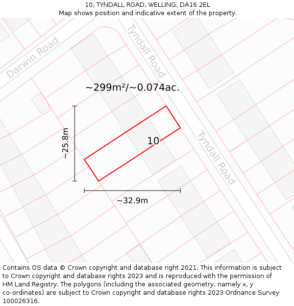 10, TYNDALL ROAD, WELLING, DA16 2EL: Plot and title map