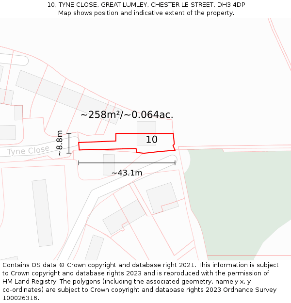 10, TYNE CLOSE, GREAT LUMLEY, CHESTER LE STREET, DH3 4DP: Plot and title map