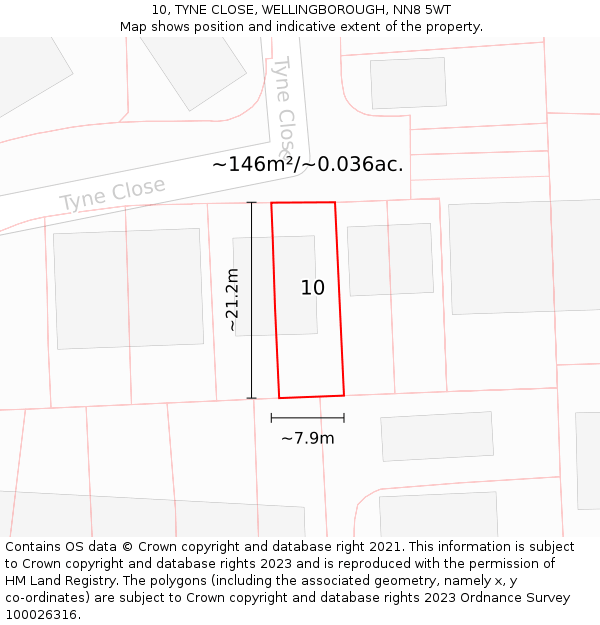 10, TYNE CLOSE, WELLINGBOROUGH, NN8 5WT: Plot and title map