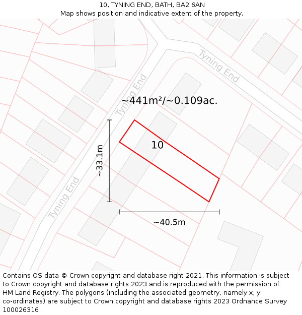 10, TYNING END, BATH, BA2 6AN: Plot and title map