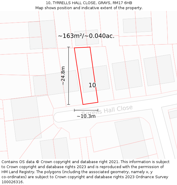 10, TYRRELLS HALL CLOSE, GRAYS, RM17 6HB: Plot and title map