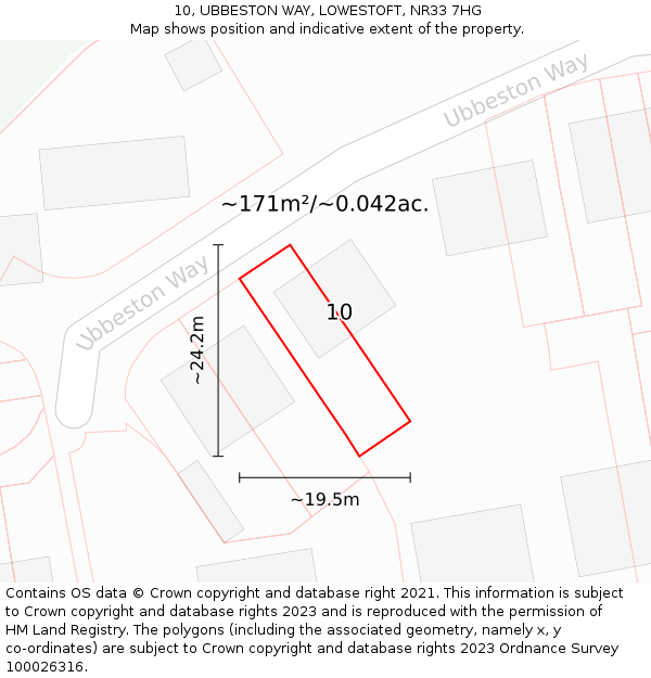 10, UBBESTON WAY, LOWESTOFT, NR33 7HG: Plot and title map