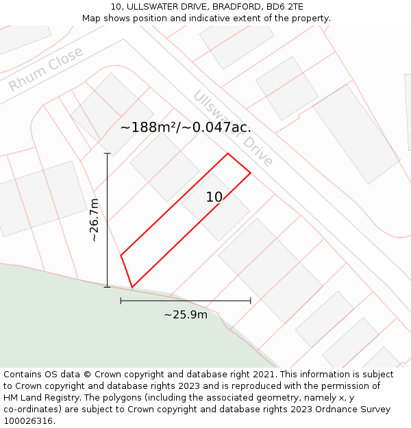 10, ULLSWATER DRIVE, BRADFORD, BD6 2TE: Plot and title map