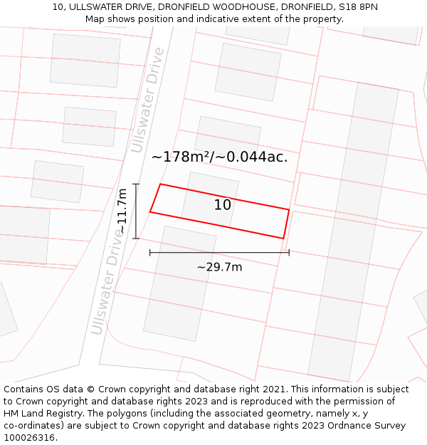 10, ULLSWATER DRIVE, DRONFIELD WOODHOUSE, DRONFIELD, S18 8PN: Plot and title map