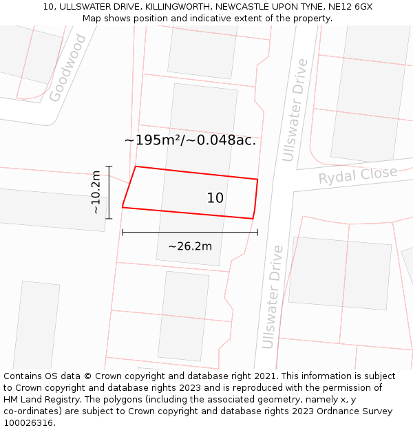 10, ULLSWATER DRIVE, KILLINGWORTH, NEWCASTLE UPON TYNE, NE12 6GX: Plot and title map