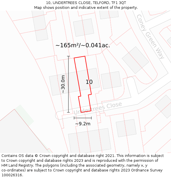 10, UNDERTREES CLOSE, TELFORD, TF1 3QT: Plot and title map