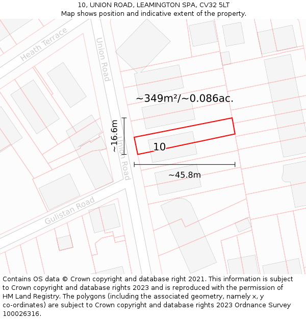 10, UNION ROAD, LEAMINGTON SPA, CV32 5LT: Plot and title map