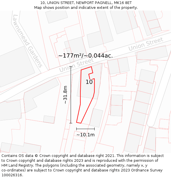 10, UNION STREET, NEWPORT PAGNELL, MK16 8ET: Plot and title map