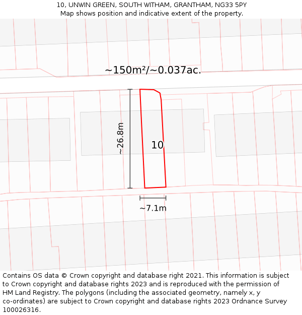 10, UNWIN GREEN, SOUTH WITHAM, GRANTHAM, NG33 5PY: Plot and title map