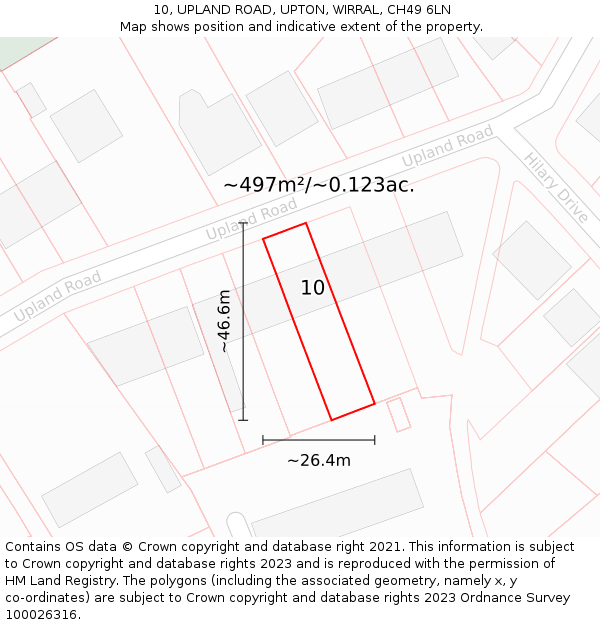 10, UPLAND ROAD, UPTON, WIRRAL, CH49 6LN: Plot and title map