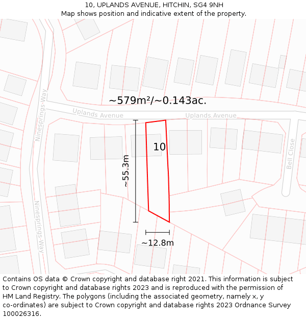 10, UPLANDS AVENUE, HITCHIN, SG4 9NH: Plot and title map