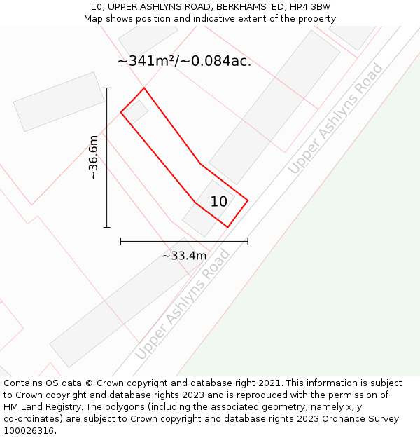 10, UPPER ASHLYNS ROAD, BERKHAMSTED, HP4 3BW: Plot and title map