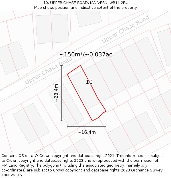 10, UPPER CHASE ROAD, MALVERN, WR14 2BU: Plot and title map