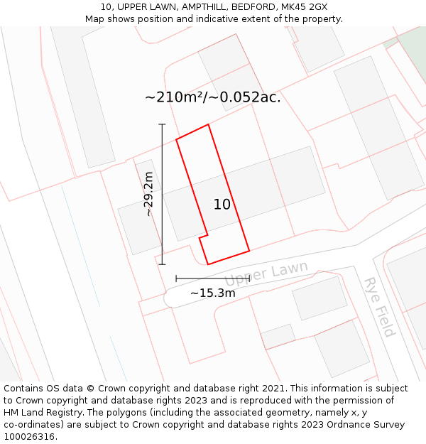 10, UPPER LAWN, AMPTHILL, BEDFORD, MK45 2GX: Plot and title map