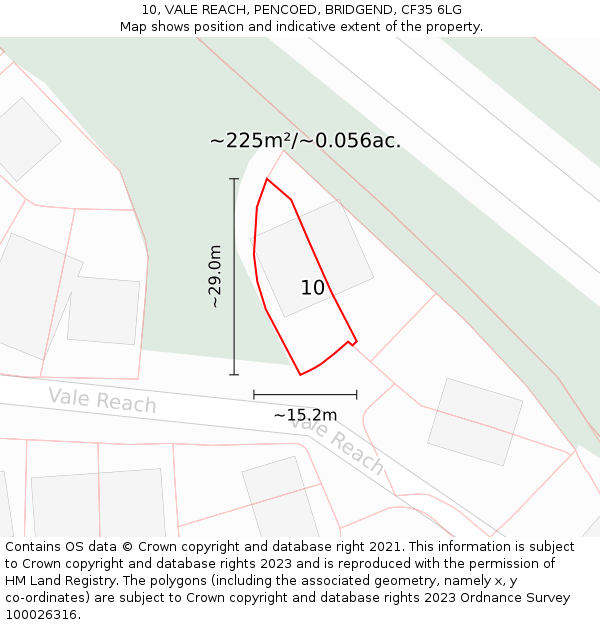 10, VALE REACH, PENCOED, BRIDGEND, CF35 6LG: Plot and title map