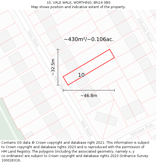 10, VALE WALK, WORTHING, BN14 0BS: Plot and title map