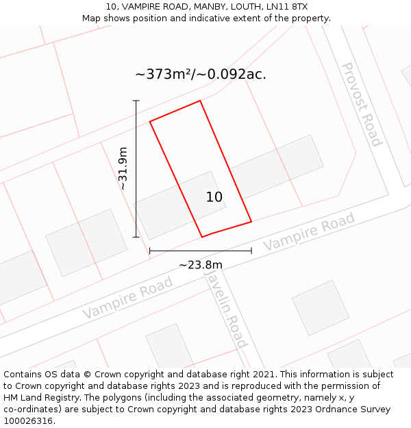 10, VAMPIRE ROAD, MANBY, LOUTH, LN11 8TX: Plot and title map