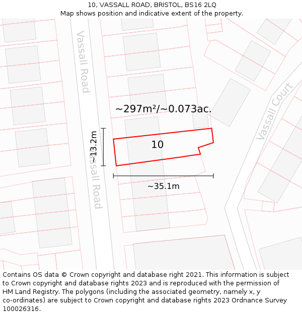 10, VASSALL ROAD, BRISTOL, BS16 2LQ: Plot and title map