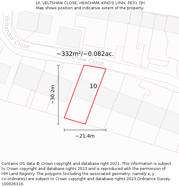 10, VELTSHAW CLOSE, HEACHAM, KING'S LYNN, PE31 7JH: Plot and title map