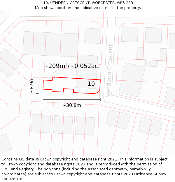 10, VENDEEN CRESCENT, WORCESTER, WR5 2FB: Plot and title map