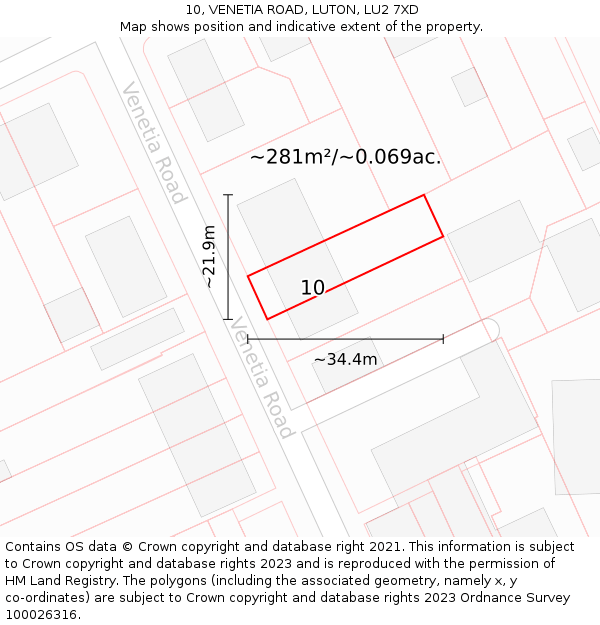 10, VENETIA ROAD, LUTON, LU2 7XD: Plot and title map