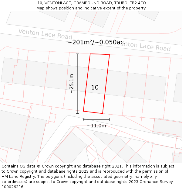 10, VENTONLACE, GRAMPOUND ROAD, TRURO, TR2 4EQ: Plot and title map
