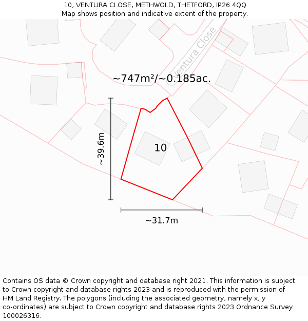 10, VENTURA CLOSE, METHWOLD, THETFORD, IP26 4QQ: Plot and title map