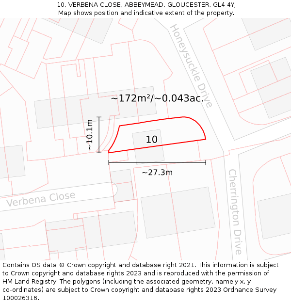 10, VERBENA CLOSE, ABBEYMEAD, GLOUCESTER, GL4 4YJ: Plot and title map