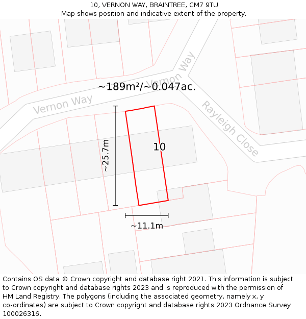 10, VERNON WAY, BRAINTREE, CM7 9TU: Plot and title map