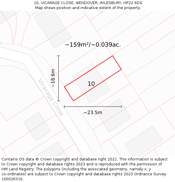10, VICARAGE CLOSE, WENDOVER, AYLESBURY, HP22 6DS: Plot and title map