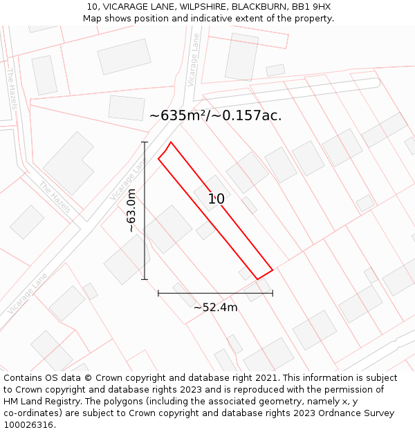 10, VICARAGE LANE, WILPSHIRE, BLACKBURN, BB1 9HX: Plot and title map