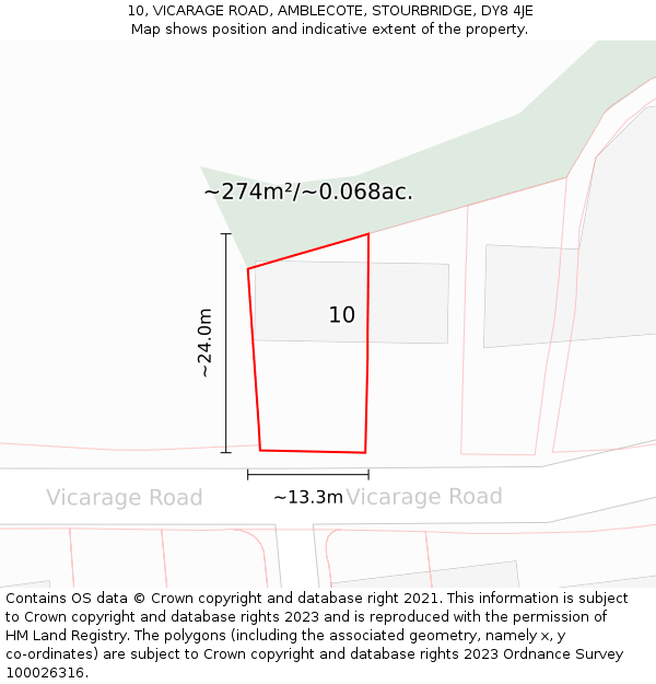 10, VICARAGE ROAD, AMBLECOTE, STOURBRIDGE, DY8 4JE: Plot and title map