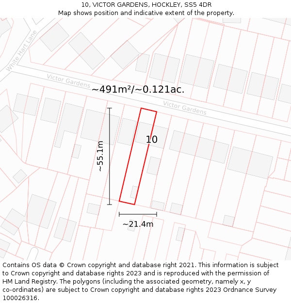 10, VICTOR GARDENS, HOCKLEY, SS5 4DR: Plot and title map