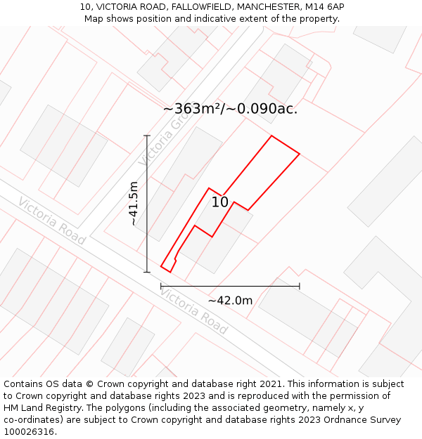10, VICTORIA ROAD, FALLOWFIELD, MANCHESTER, M14 6AP: Plot and title map