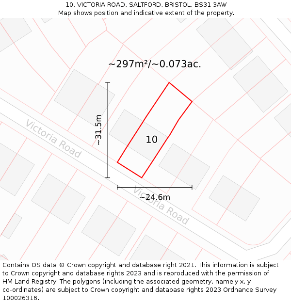 10, VICTORIA ROAD, SALTFORD, BRISTOL, BS31 3AW: Plot and title map
