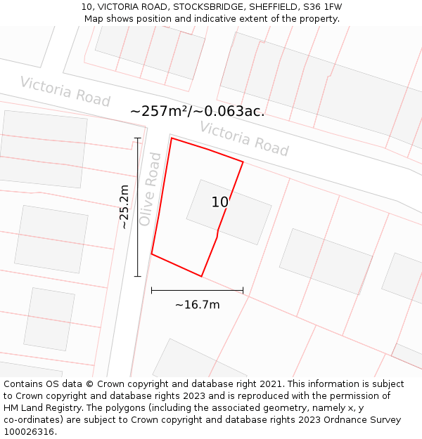 10, VICTORIA ROAD, STOCKSBRIDGE, SHEFFIELD, S36 1FW: Plot and title map