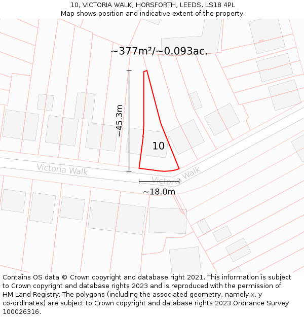 10, VICTORIA WALK, HORSFORTH, LEEDS, LS18 4PL: Plot and title map