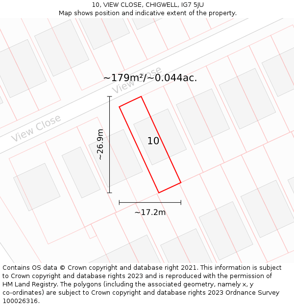 10, VIEW CLOSE, CHIGWELL, IG7 5JU: Plot and title map
