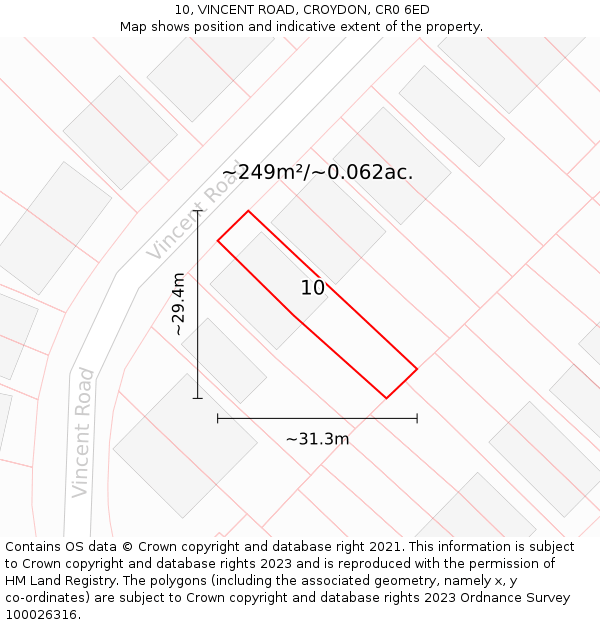 10, VINCENT ROAD, CROYDON, CR0 6ED: Plot and title map
