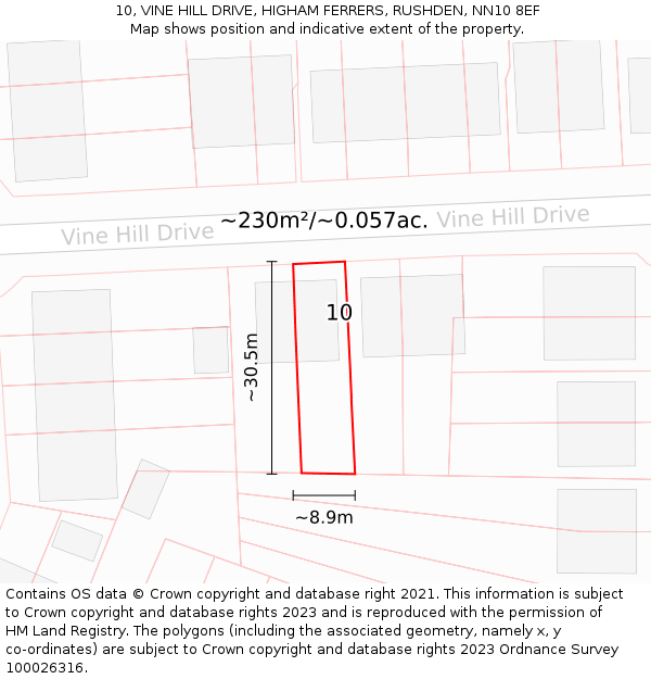 10, VINE HILL DRIVE, HIGHAM FERRERS, RUSHDEN, NN10 8EF: Plot and title map