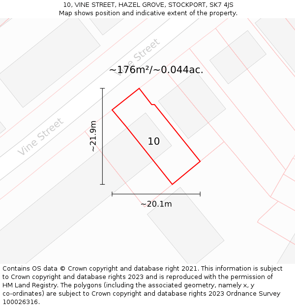 10, VINE STREET, HAZEL GROVE, STOCKPORT, SK7 4JS: Plot and title map