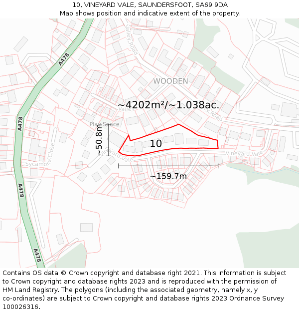 10, VINEYARD VALE, SAUNDERSFOOT, SA69 9DA: Plot and title map
